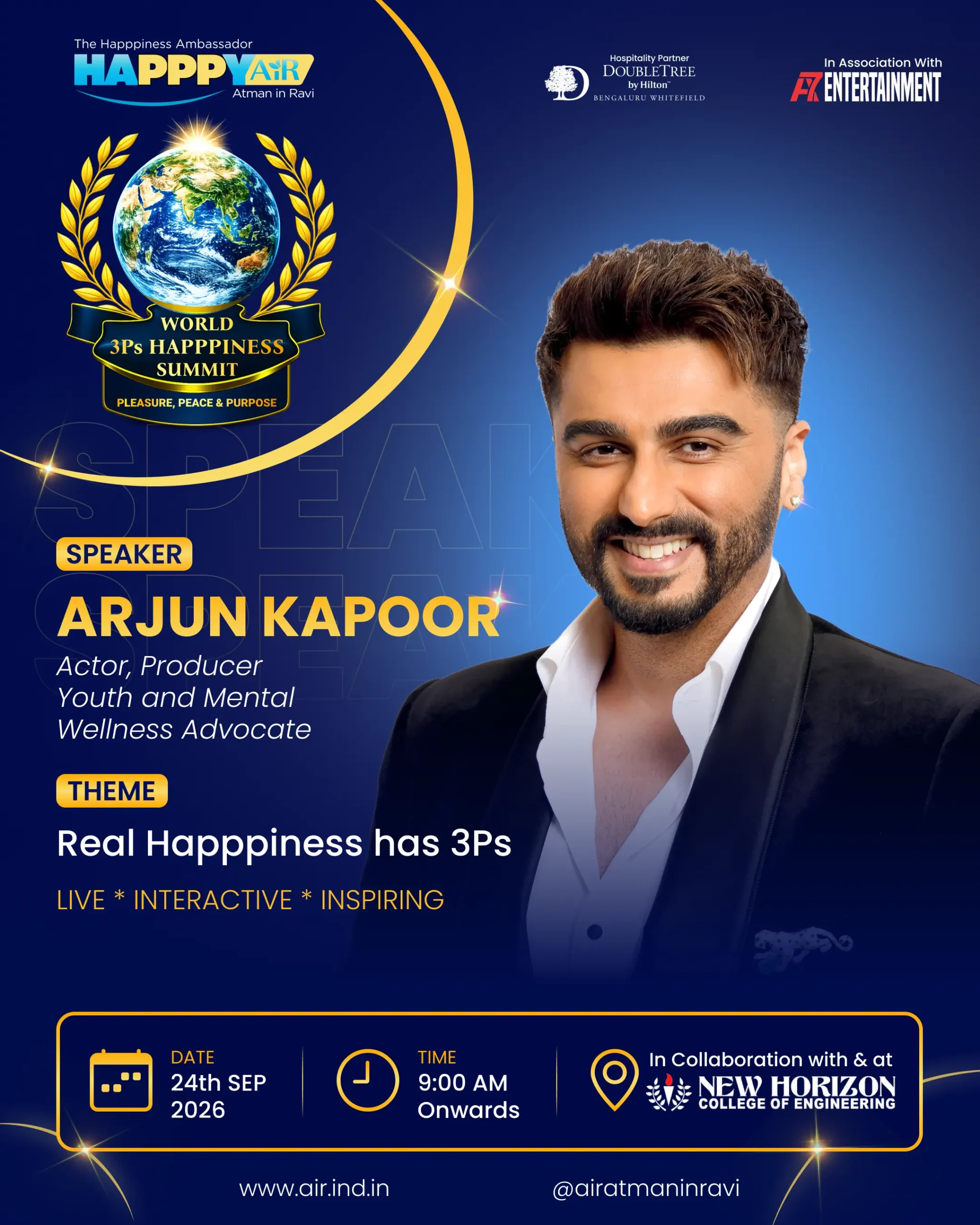 Big News, Bengaluru! 🌟 Arjun Kapoor is joining the World 3Ps Happpiness Summit.